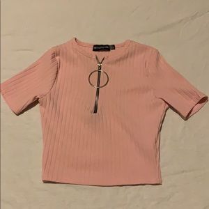Retro Ribbed  Pink Crop Top